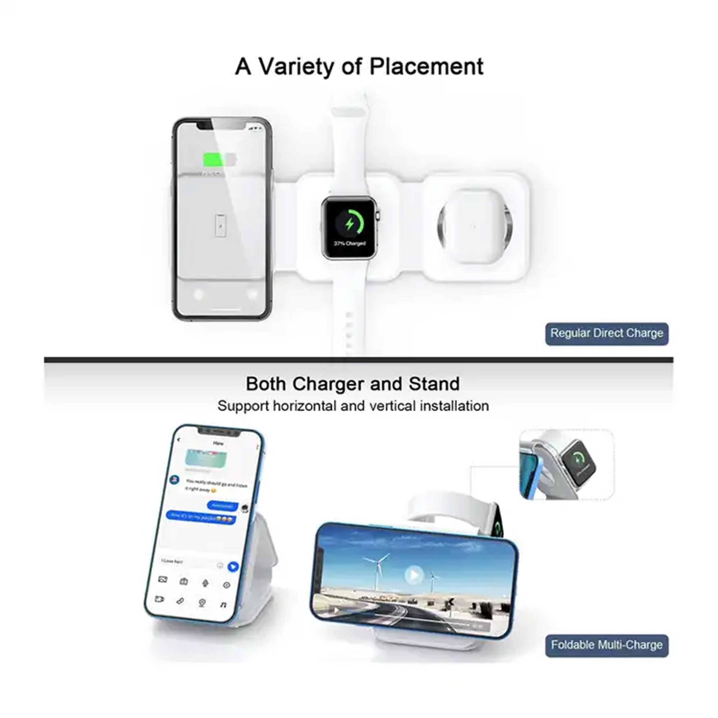 3in1 Wireless Magnetic Foldable Mat Charger For Iphones & Galaxy