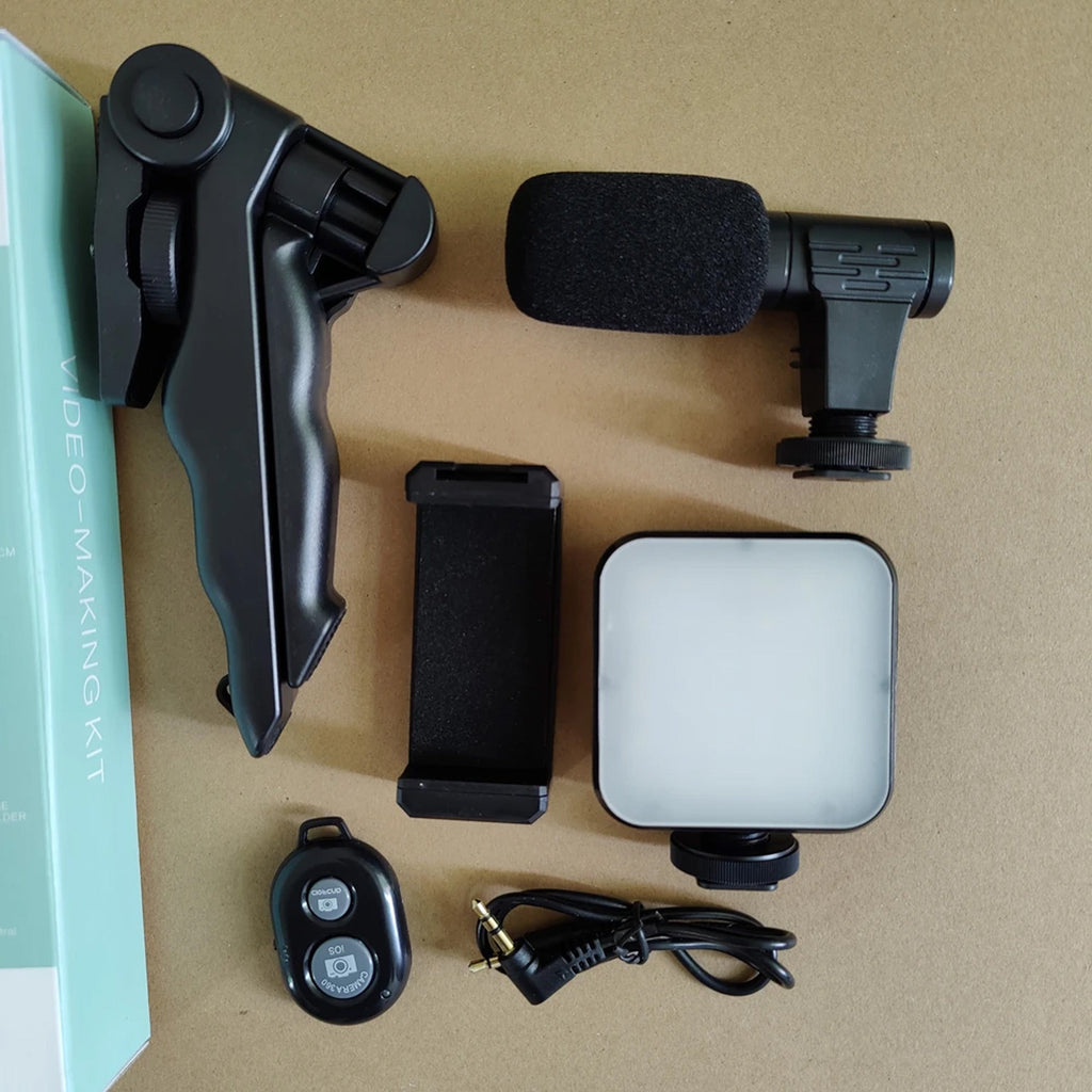 Microphone Shooting Vlogging Kit With LED Light & Phone Holder